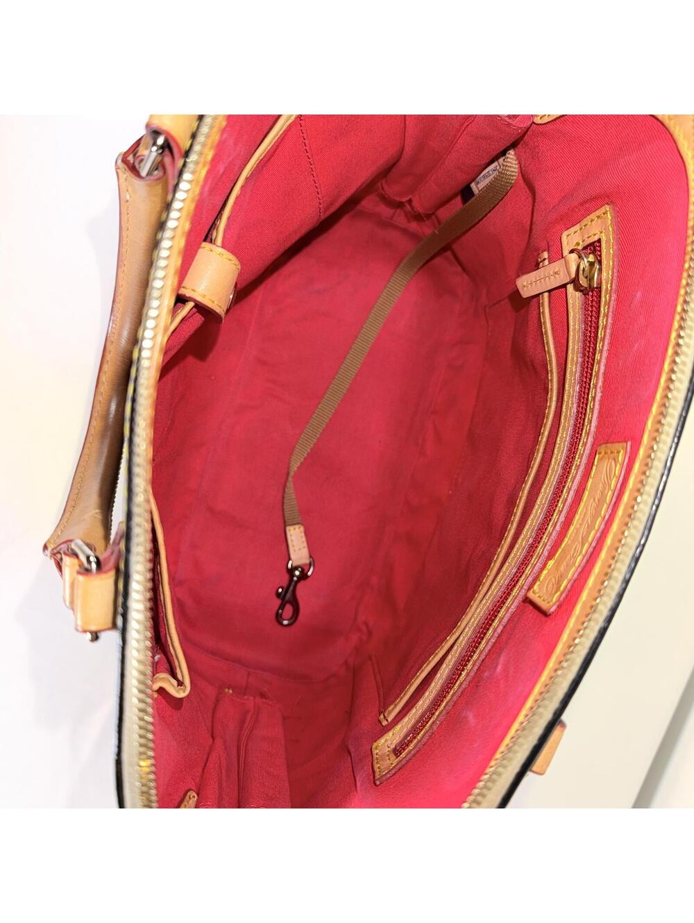 Dooney & Bourke Zip Satchel PV343 Black Patent Leather with Red Interior - Picture 8 of 9